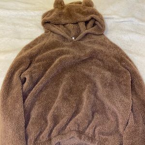Fuzzy jacket with ears on the hoodie